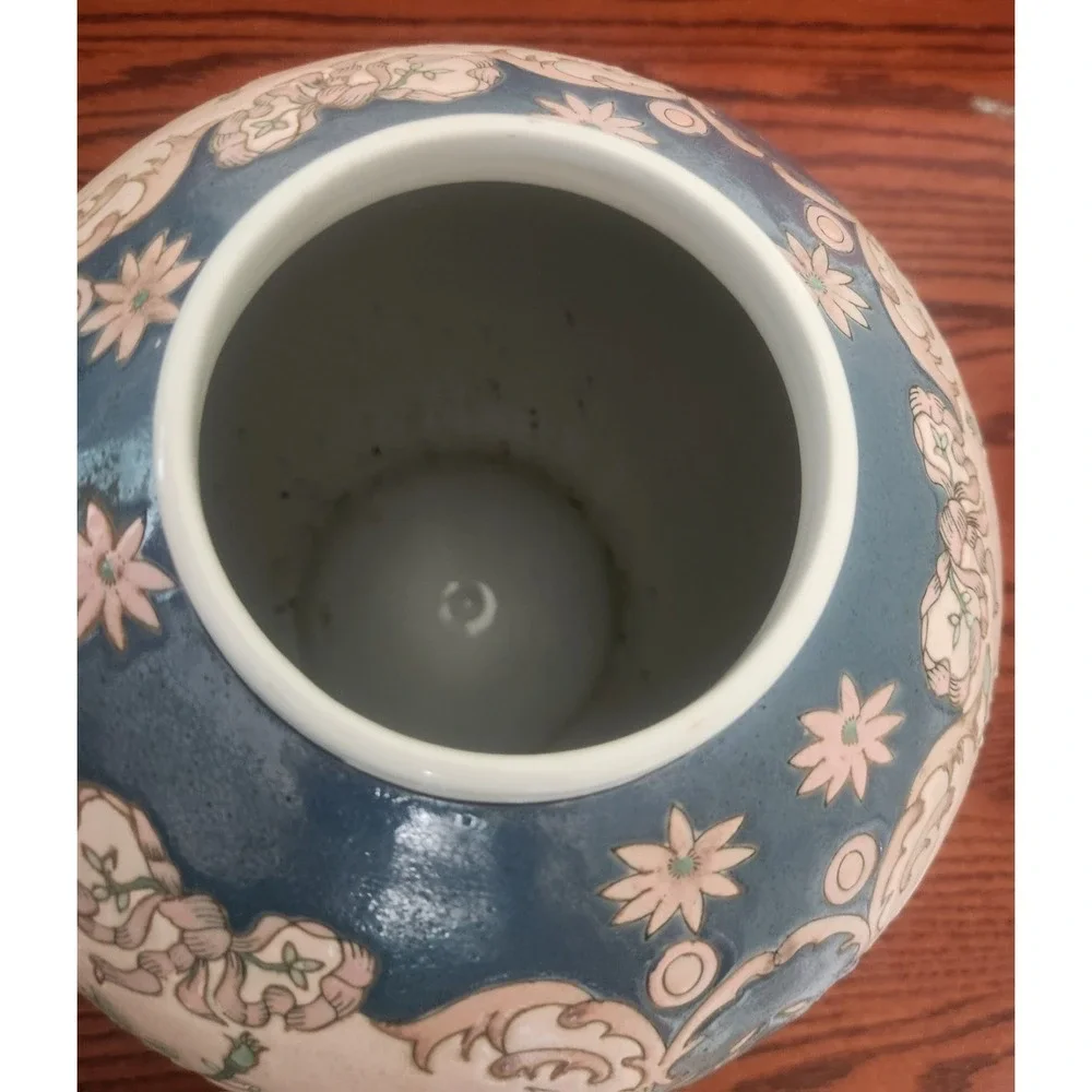 Beautiful Vintage Clue And Pink Floral Ceramic Vase Made In China